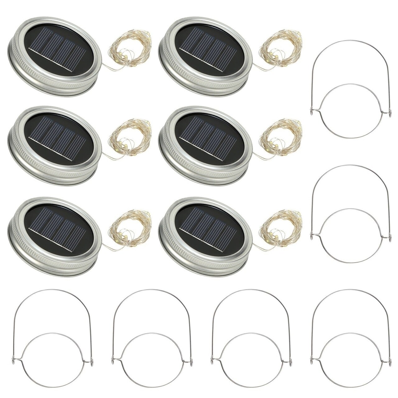 6 Pcs Solar Powered Mason Jar Lid Lights 20 Leds Fairy String Lights Xmas Garden Decor